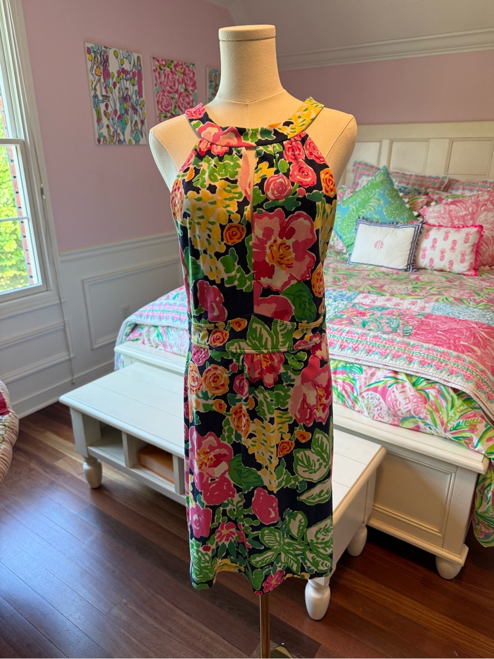 Lilly Pulitzer Navy Floral Halter Midi Dress